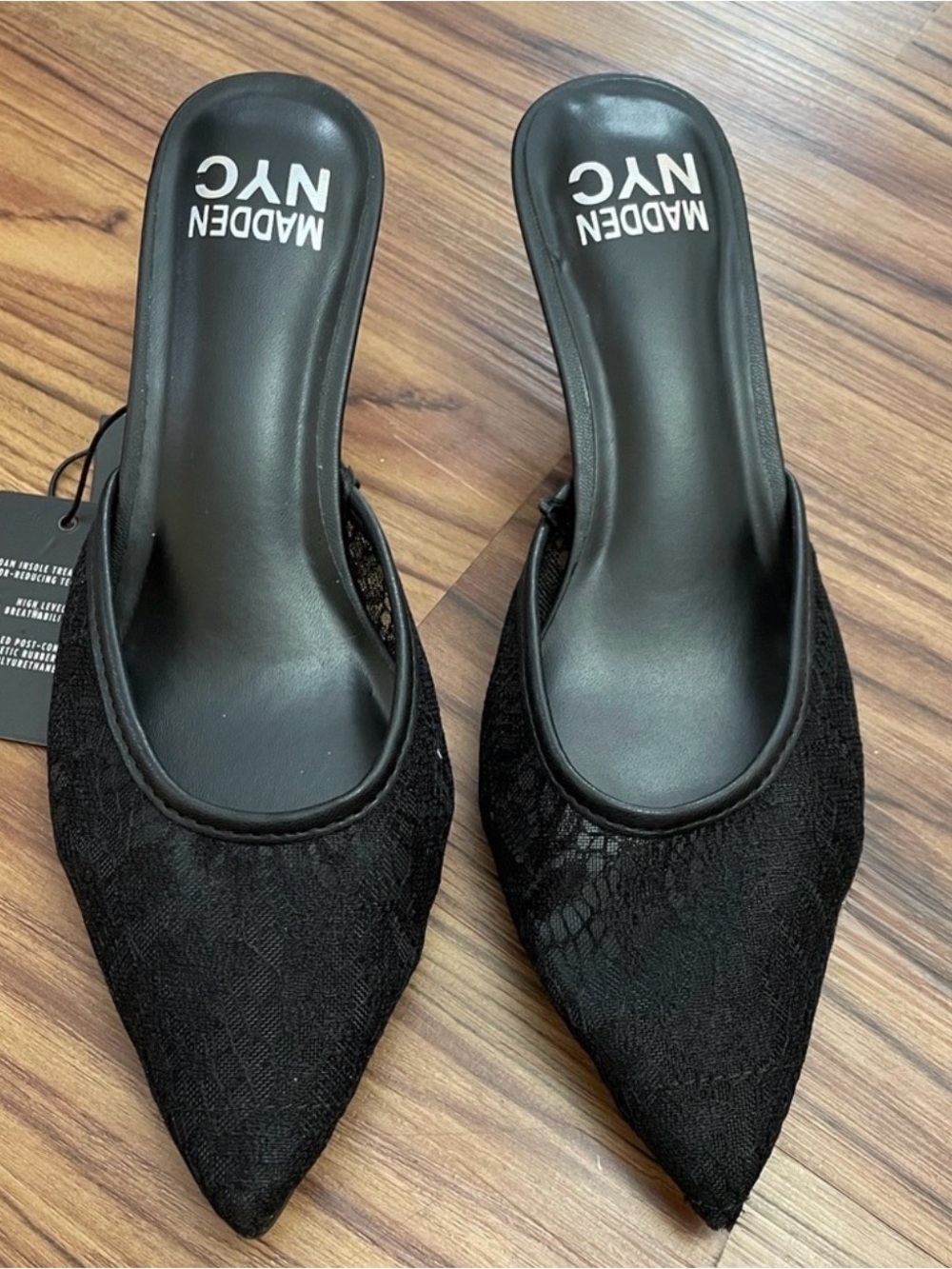 Steve Madden black lace Women's Black Pointed Toe Mule kitten heel 8.5